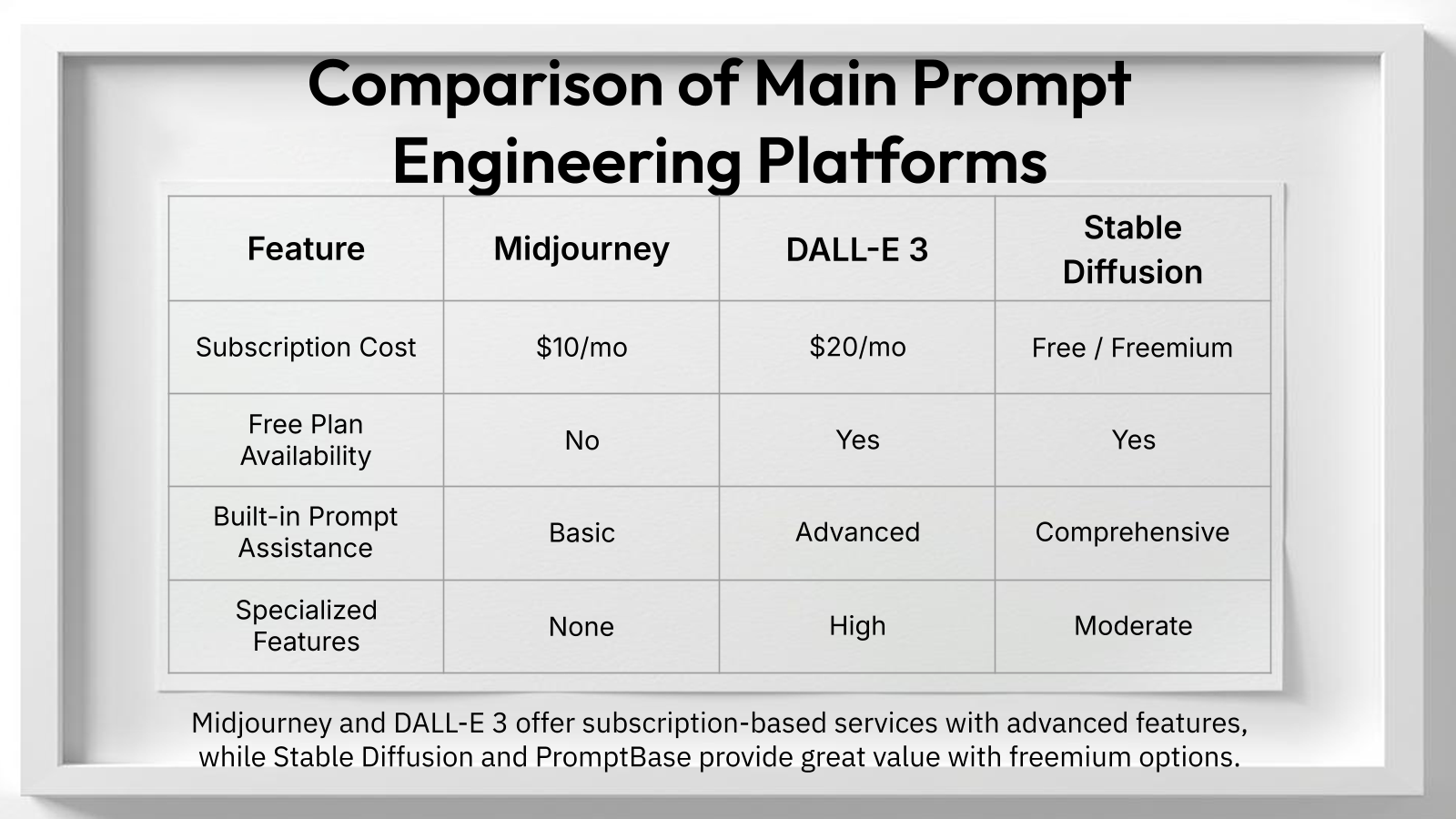 Comparison grid for Prompt engineering tools for image generation