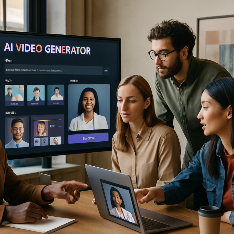AI-generated main visual for AI video generator with customizable avatars comparison.