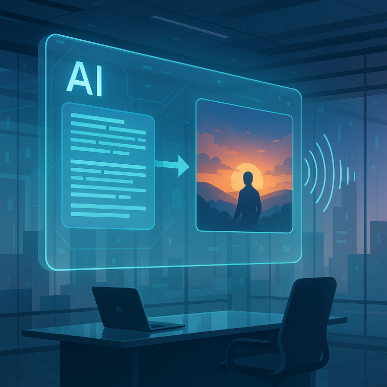 AI-generated main visual for AI video generator with realistic voices comparison.