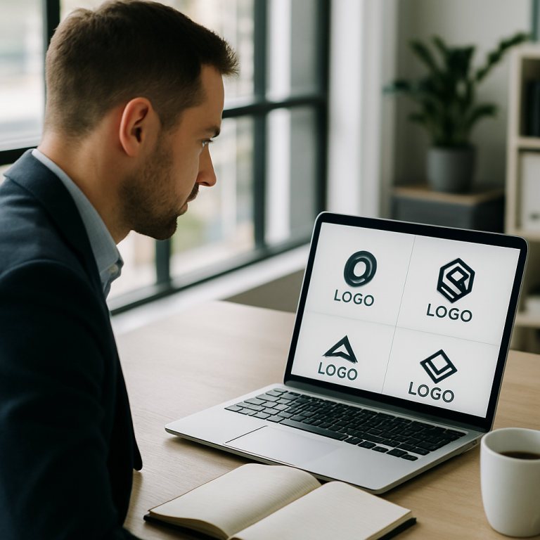 AI-generated main visual for AI logo generator vs hiring a designer comparison.