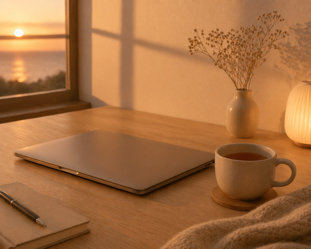 Solo tutor workspace representing online course business setup